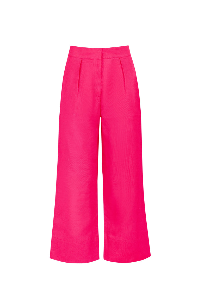 Linen-blend cropped pants in Hot Pink