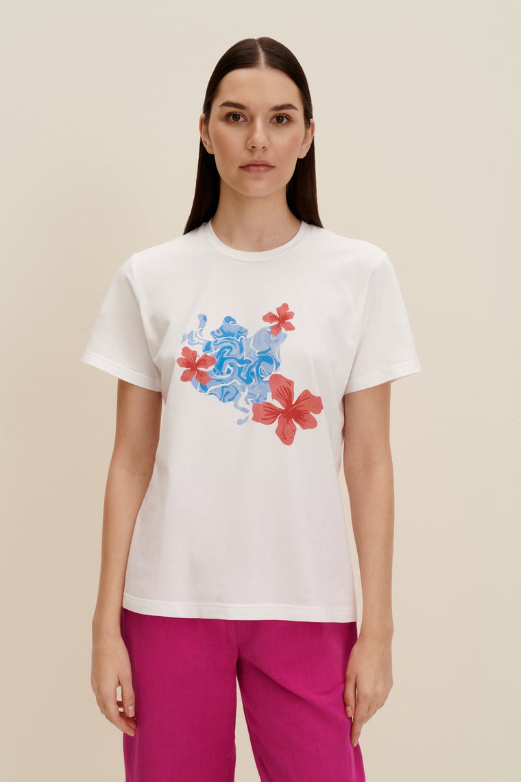 Printed organic cotton t-shirt in White