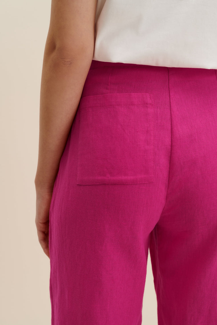 Linen-blend cropped pants in Hot Pink