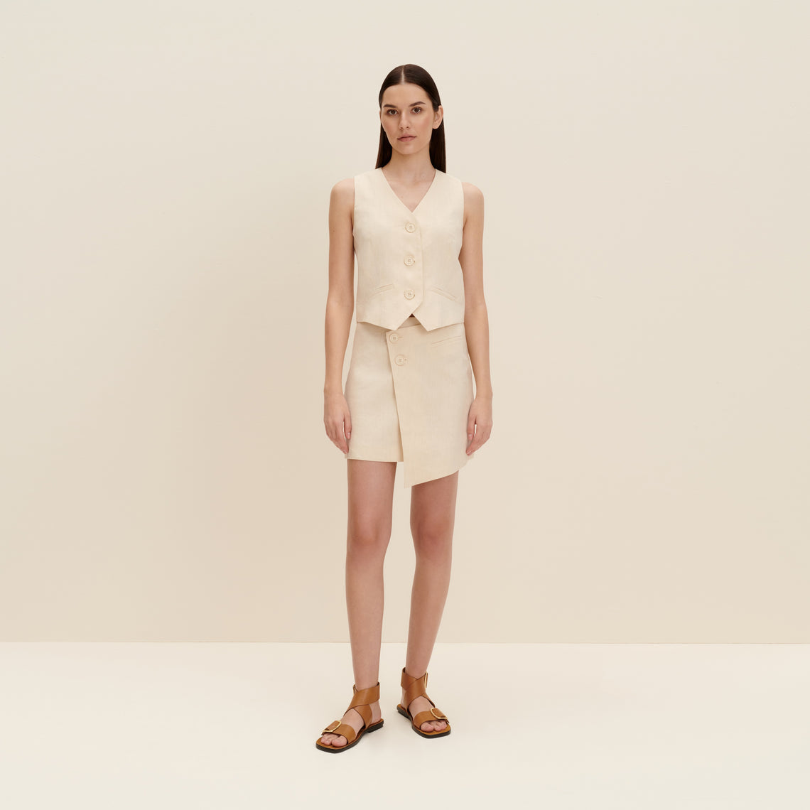 Tailored vest top in Sandy Beige