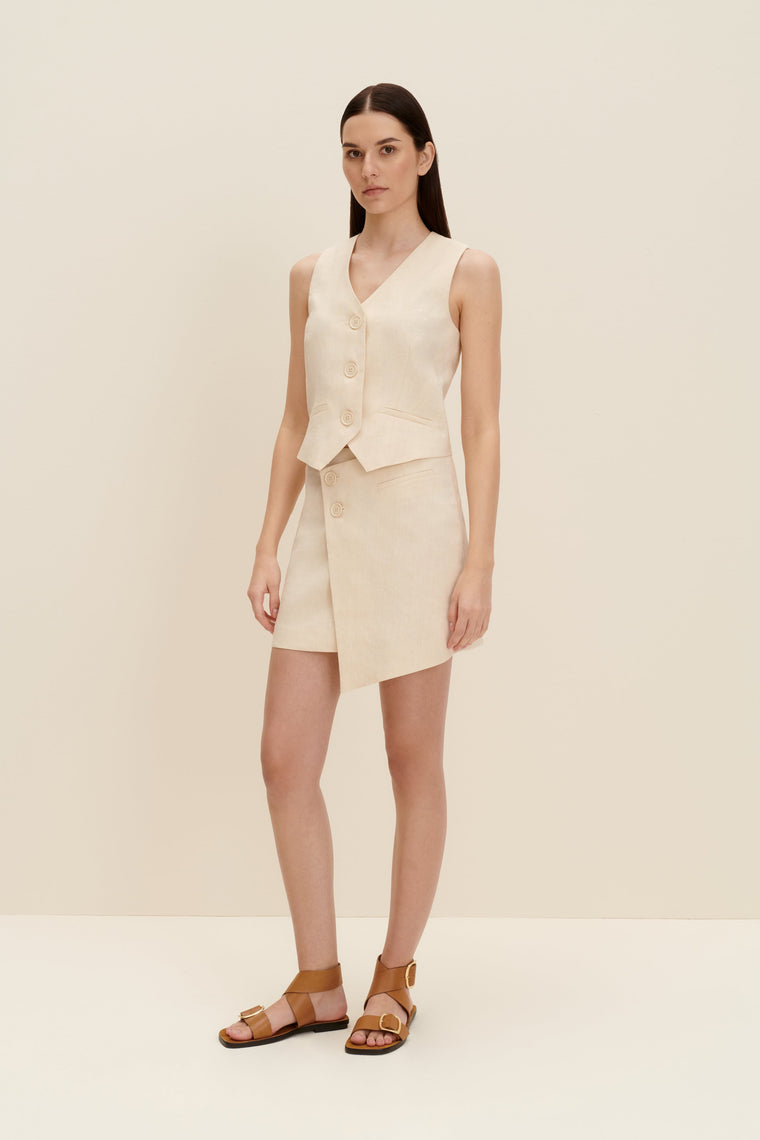 Asymmetric mini skirt in Sandy Beige