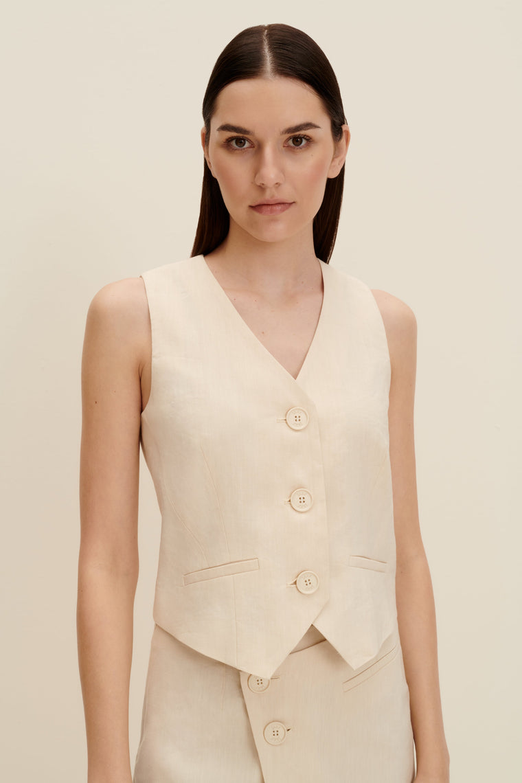 Tailored vest top in Sandy Beige