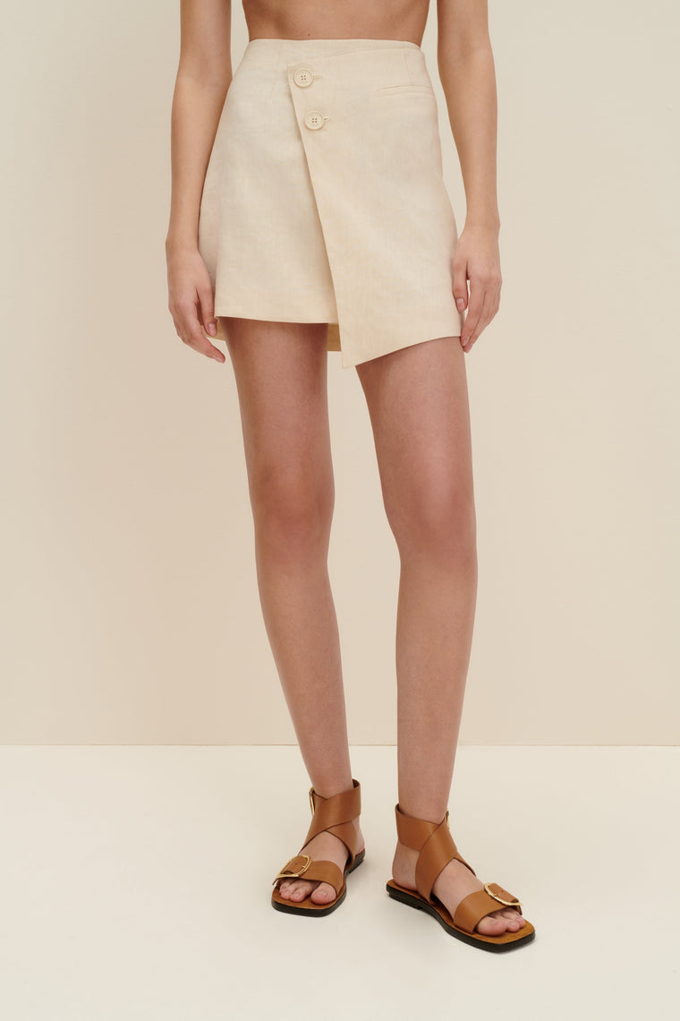 Asymmetric mini skirt in Sandy Beige