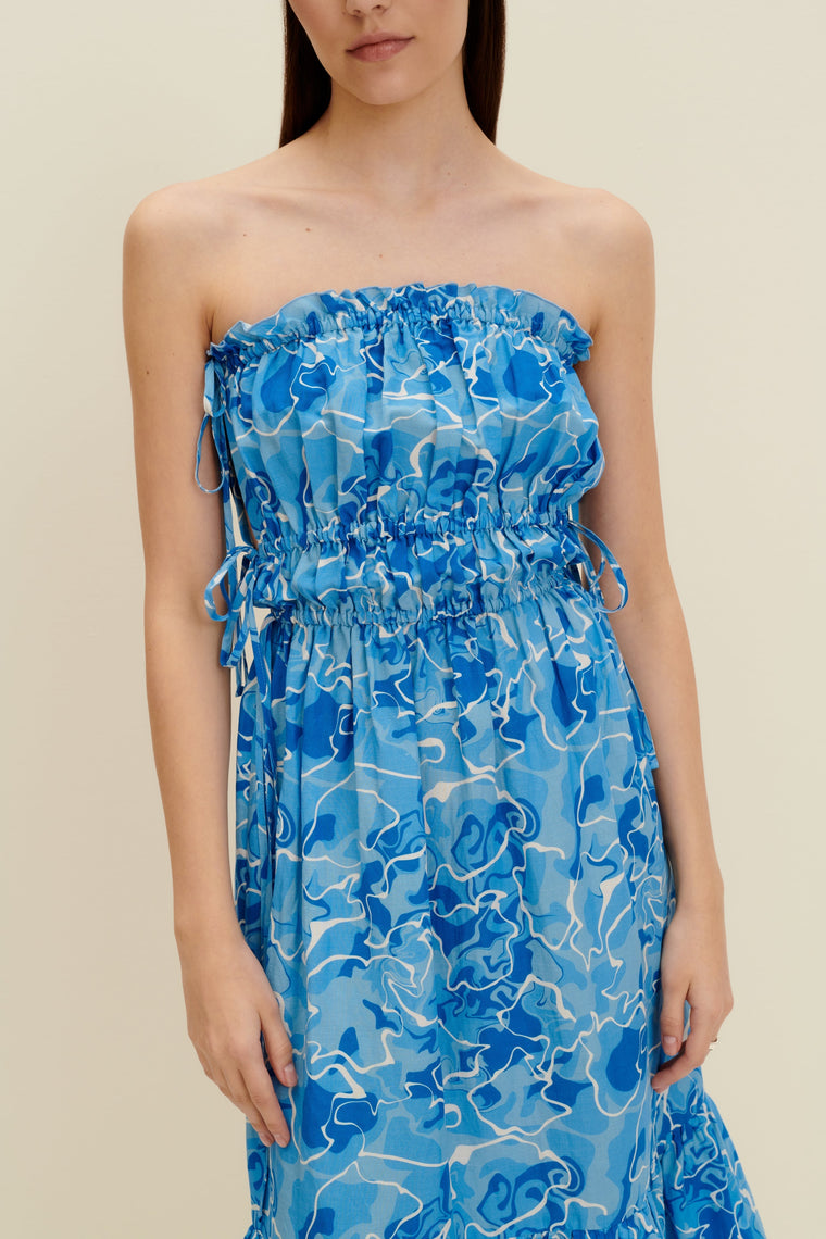 Tie-detailed midi dress in Pool Water Print