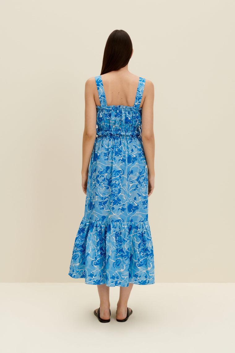 Tie-detailed midi dress in Pool Water Print