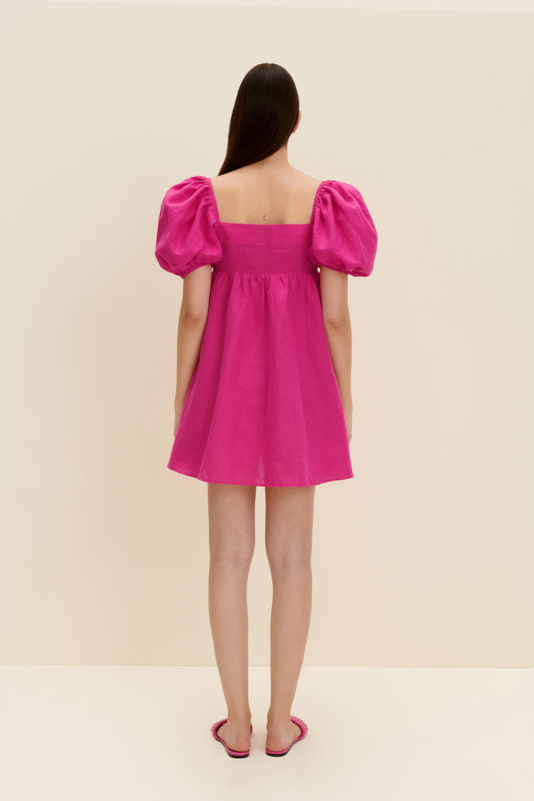 Gathered mini dress in Hot Pink