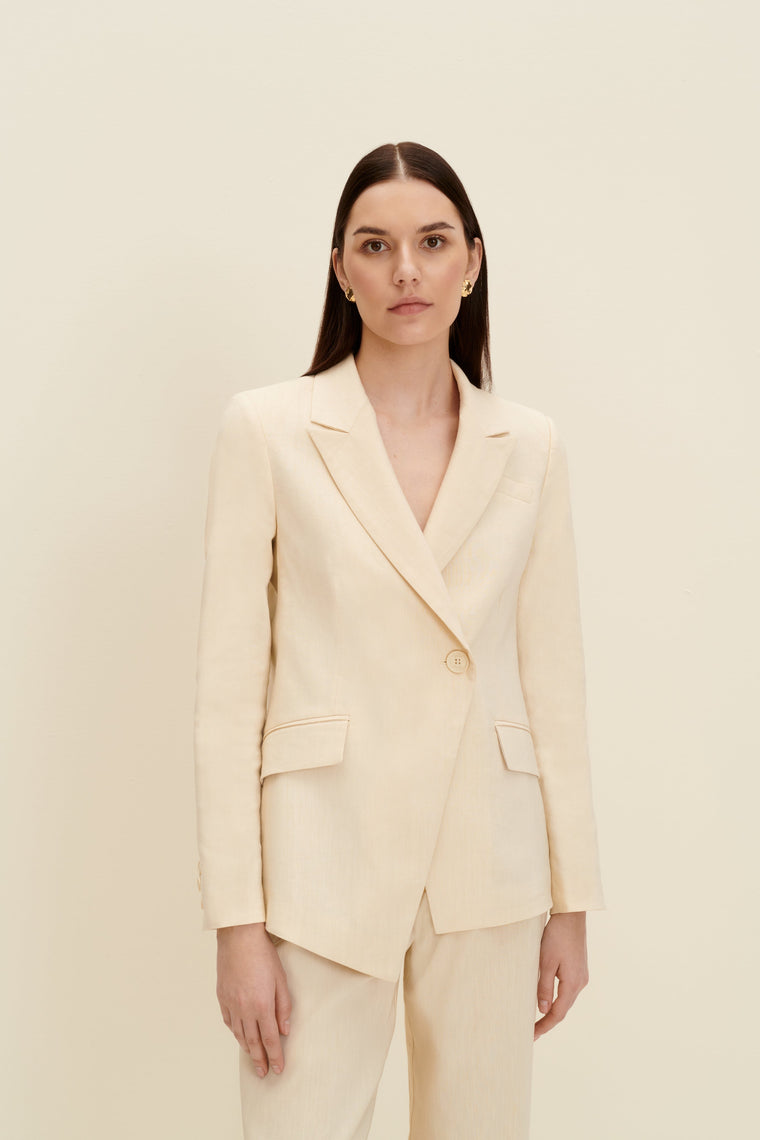 Tailored asymmetric blazer in Sandy Beige