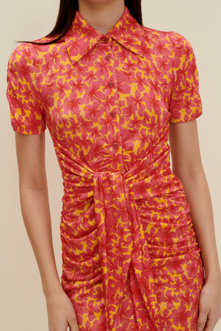 Stretch-jersey mini dress in Hibiscus Print