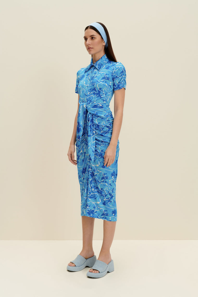 Stretch-jersey midi dress in Pool Water Print