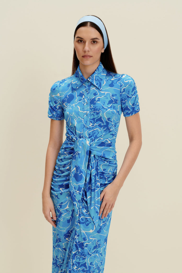 Stretch-jersey midi dress in Pool Water Print