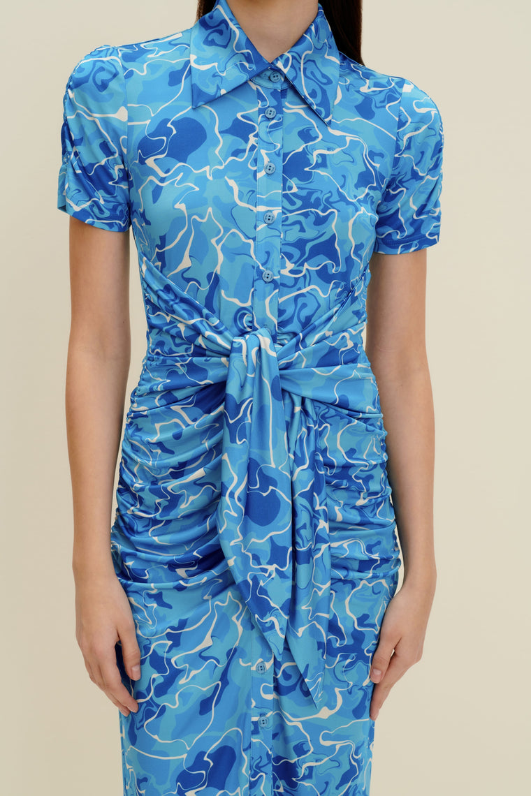 Stretch-jersey midi dress in Pool Water Print