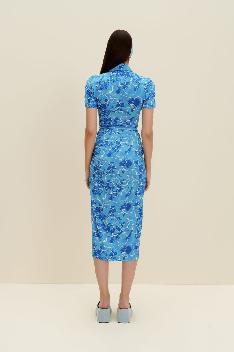 Stretch-jersey midi dress in Pool Water Print