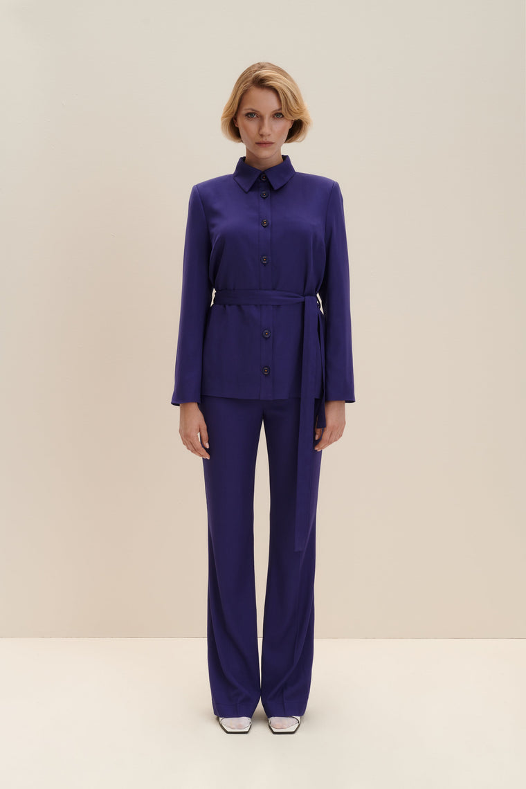 Belted uniform blazer in Persian Indigo