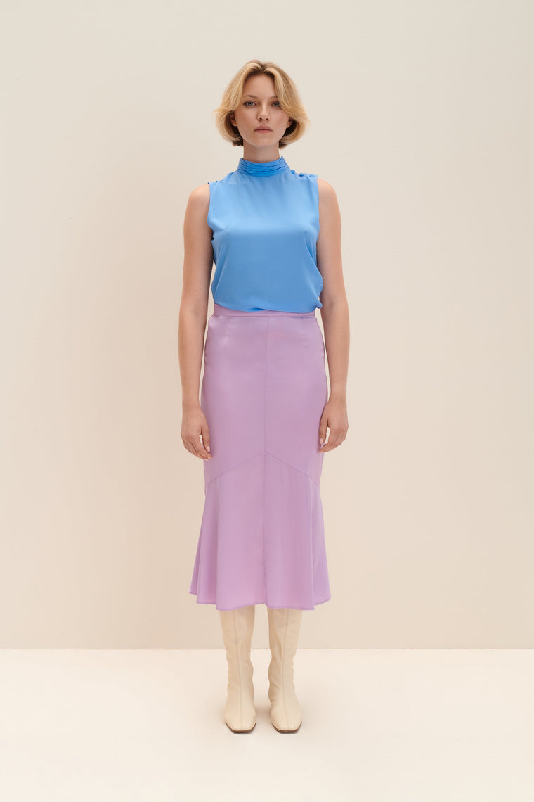 Satin panelled skirt in Lilac