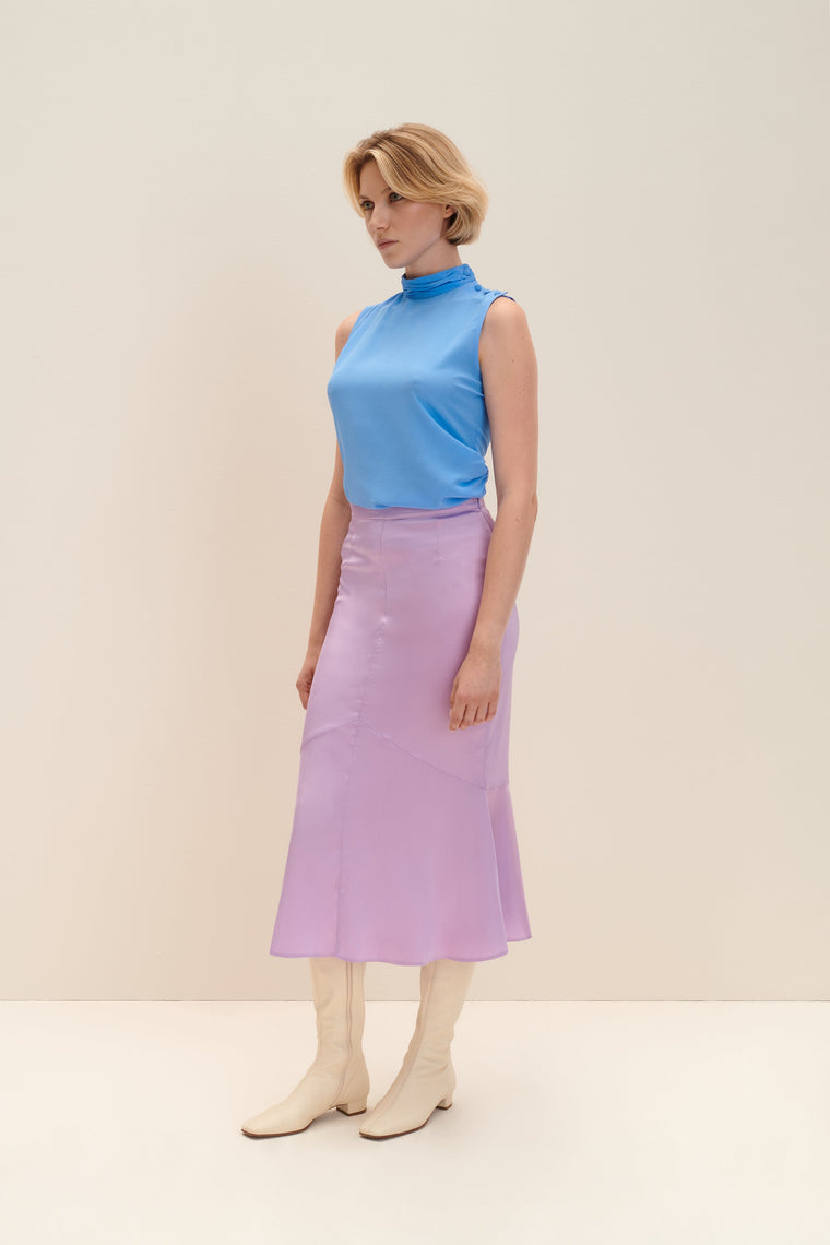 Satin panelled skirt in Lilac