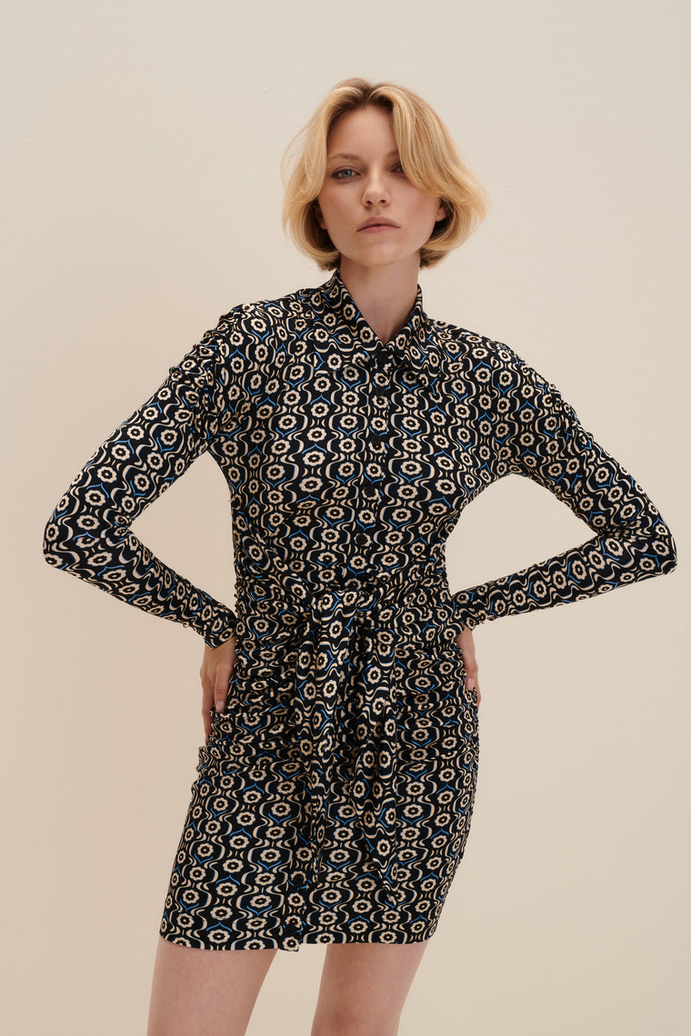 Long sleeve stretch-jersey dress in Daisy Print