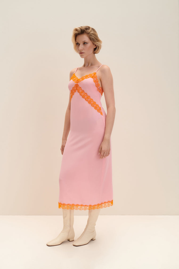 Crepe de chine silk dress in Candy Pink