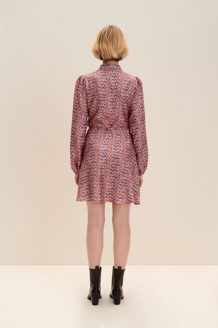 Silk shirt dress in Groovy Print