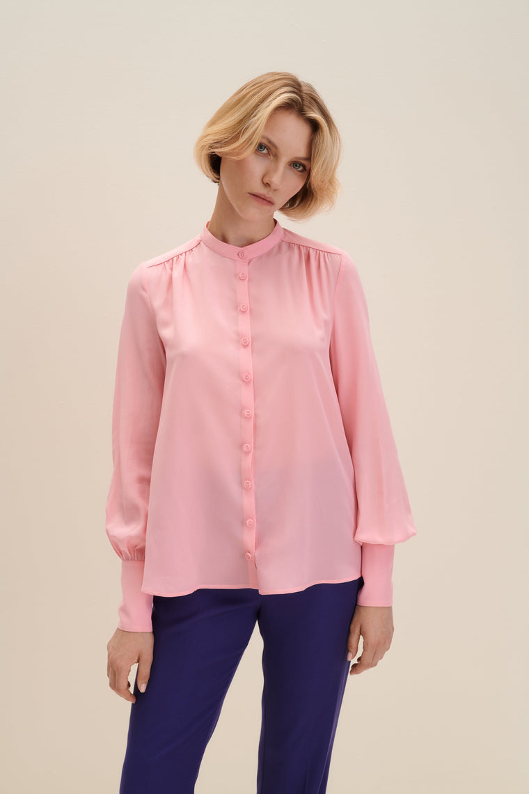 Crepe de chine silk shirt in Candy Pink