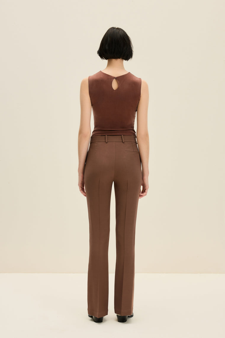 Knotted sleeveless bodysuit in Chocolate Brown