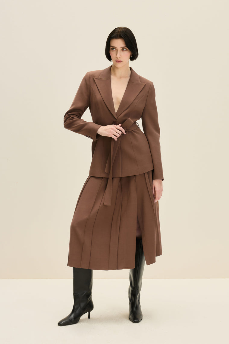 Pleated midi skirt in Chocolate Brown