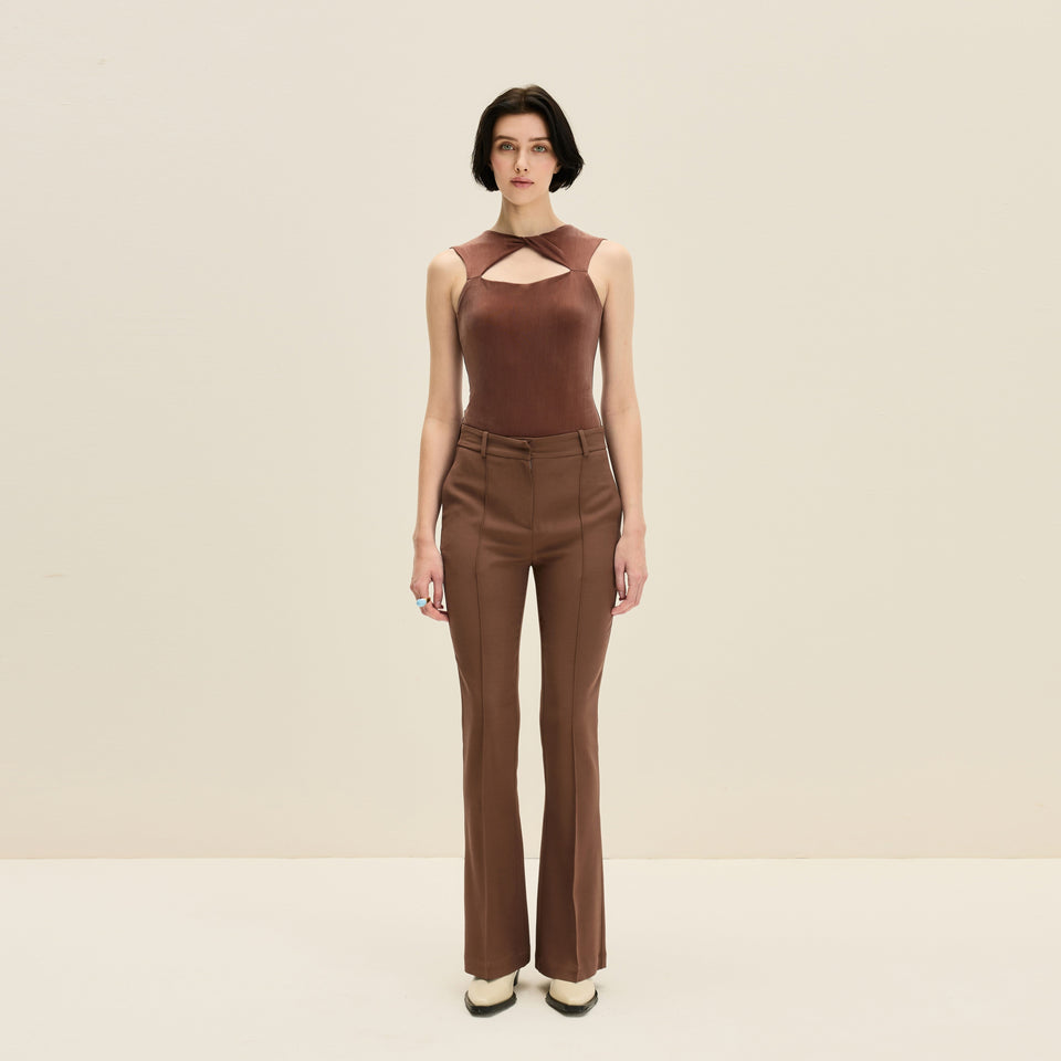 Knotted sleeveless bodysuit in Chocolate Brown