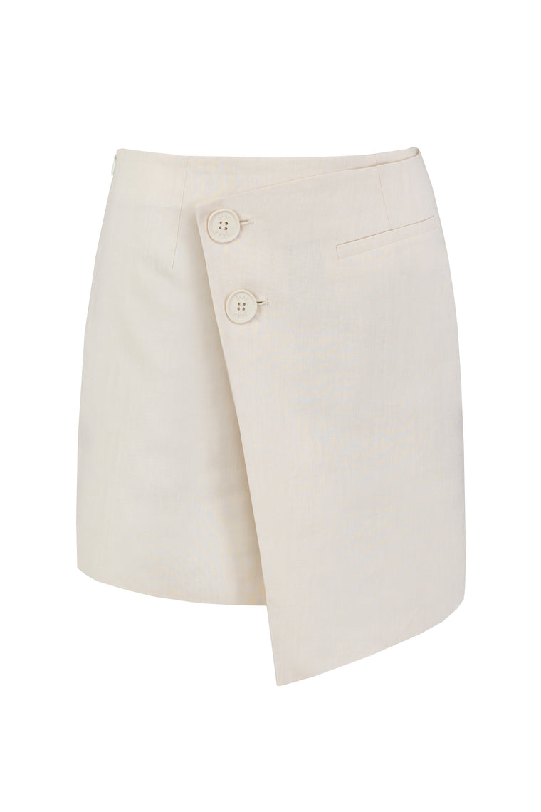 Asymmetric mini skirt in Sandy Beige