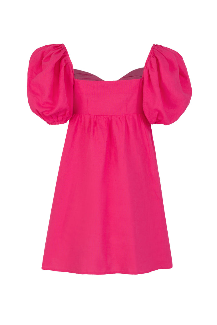 Gathered mini dress in Hot Pink