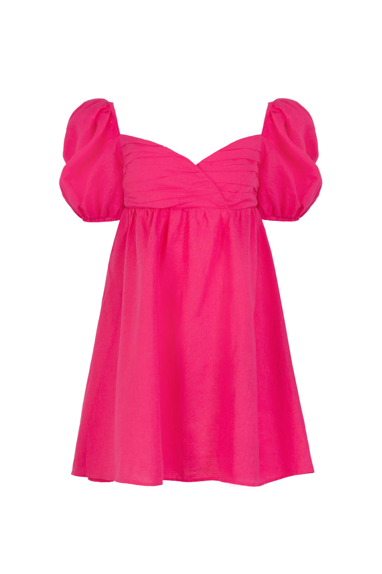 Gathered mini dress in Hot Pink