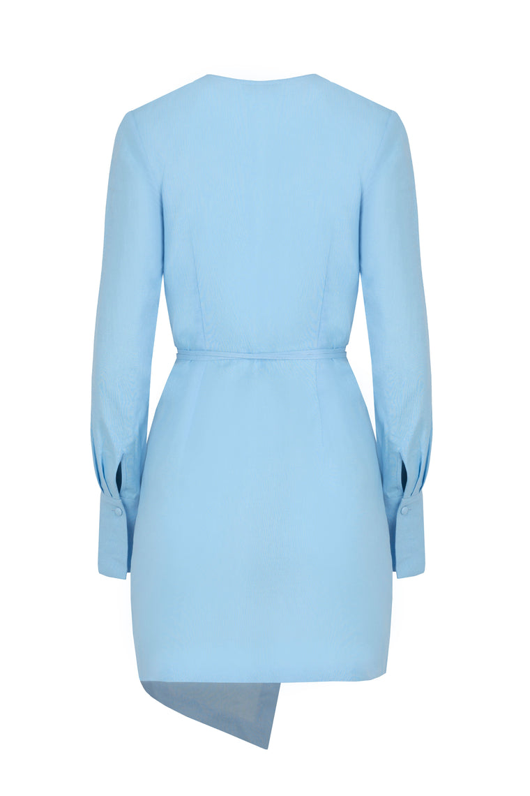 Linen-blend wrap dress in Light Blue