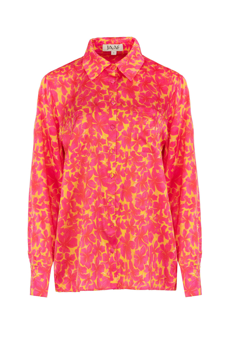 Oversized silk shirt in Hibiscus Print