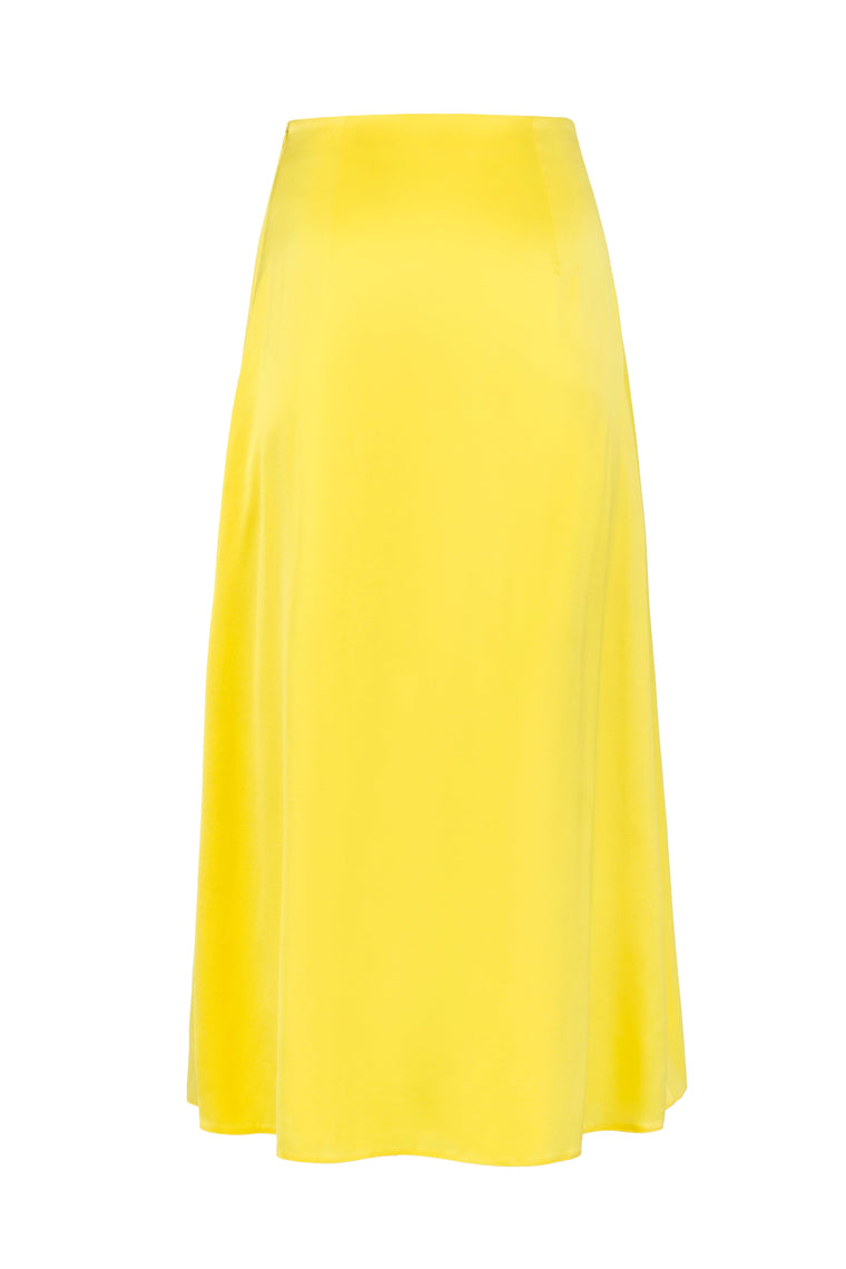 Ruffled silk midi skirt in Lemon Yellow