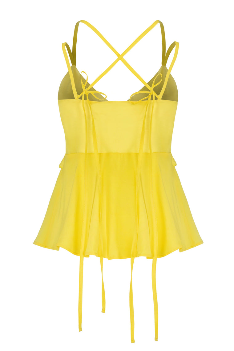 Ruffled silk top in Lemon Yellow