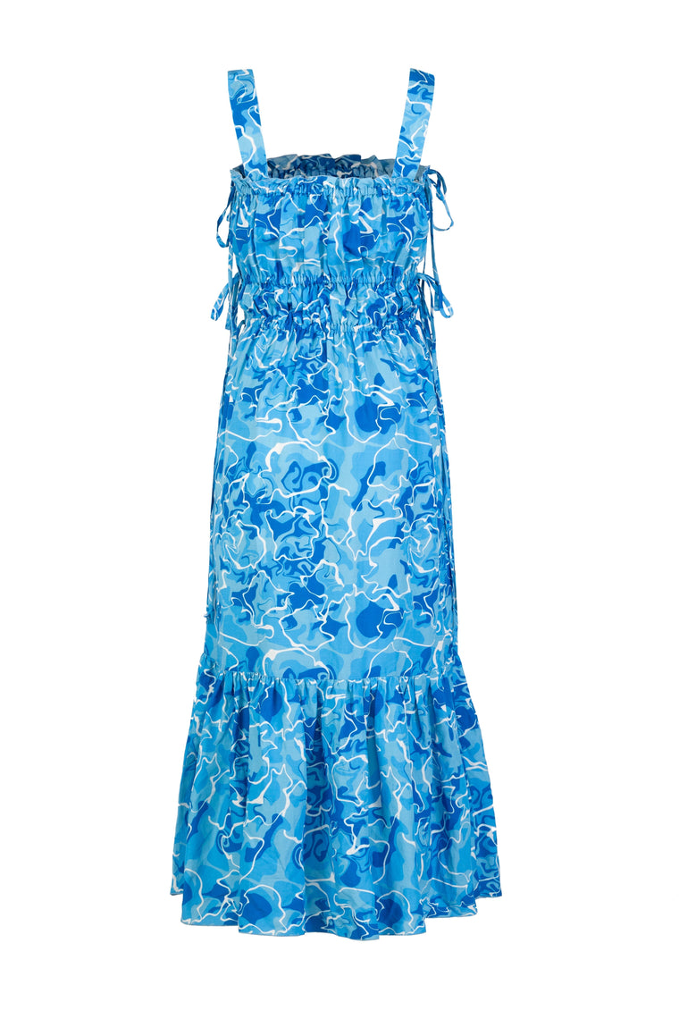 Tie-detailed midi dress in Pool Water Print