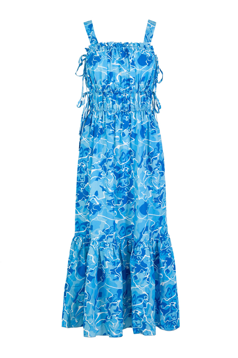 Tie-detailed midi dress in Pool Water Print