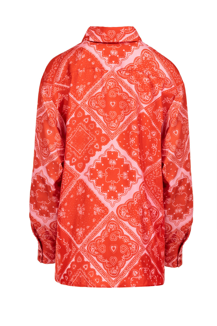 Silk oversized shirt in Lovestruck Print