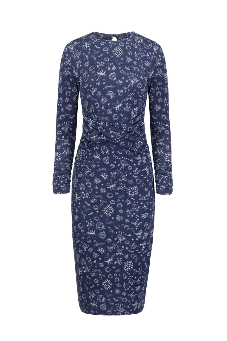 Knotted jersey dress in Ballerina Navy Print