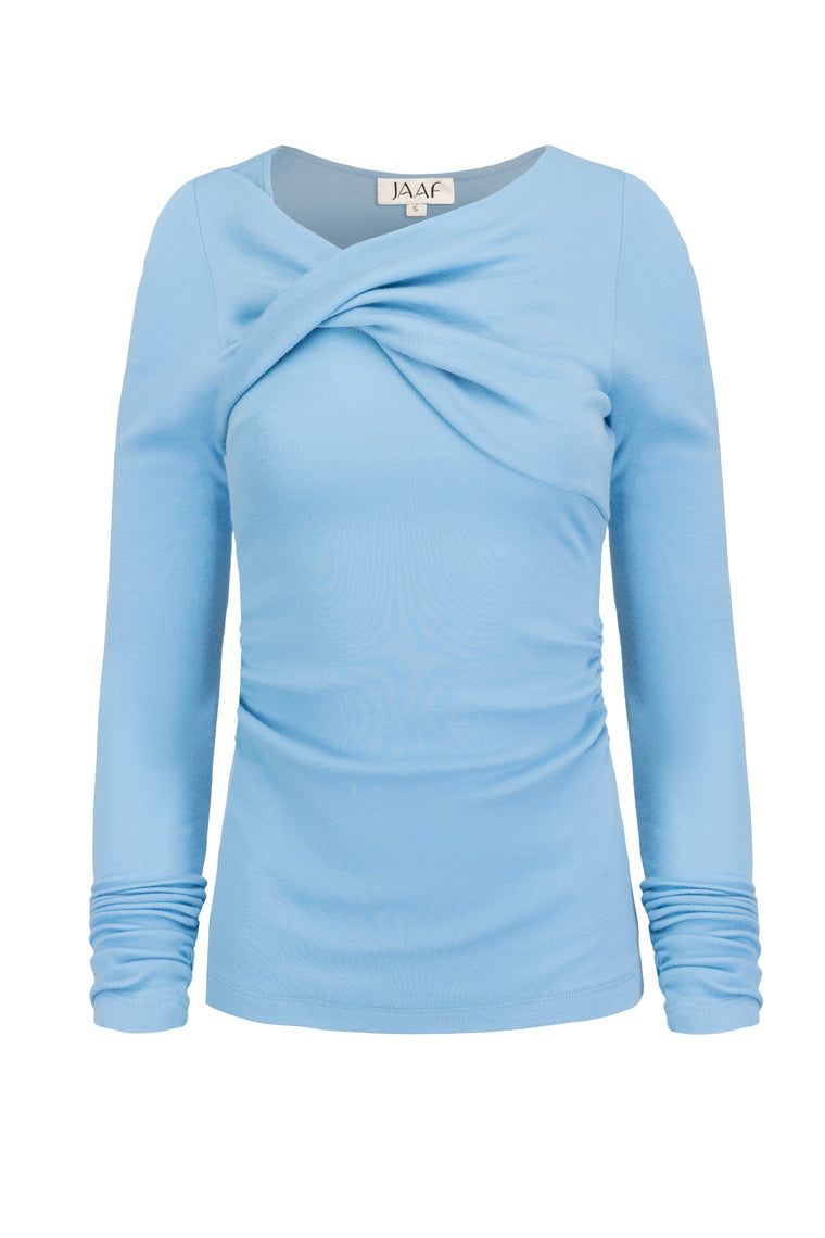 Long sleeve wool top in Arctic Blue