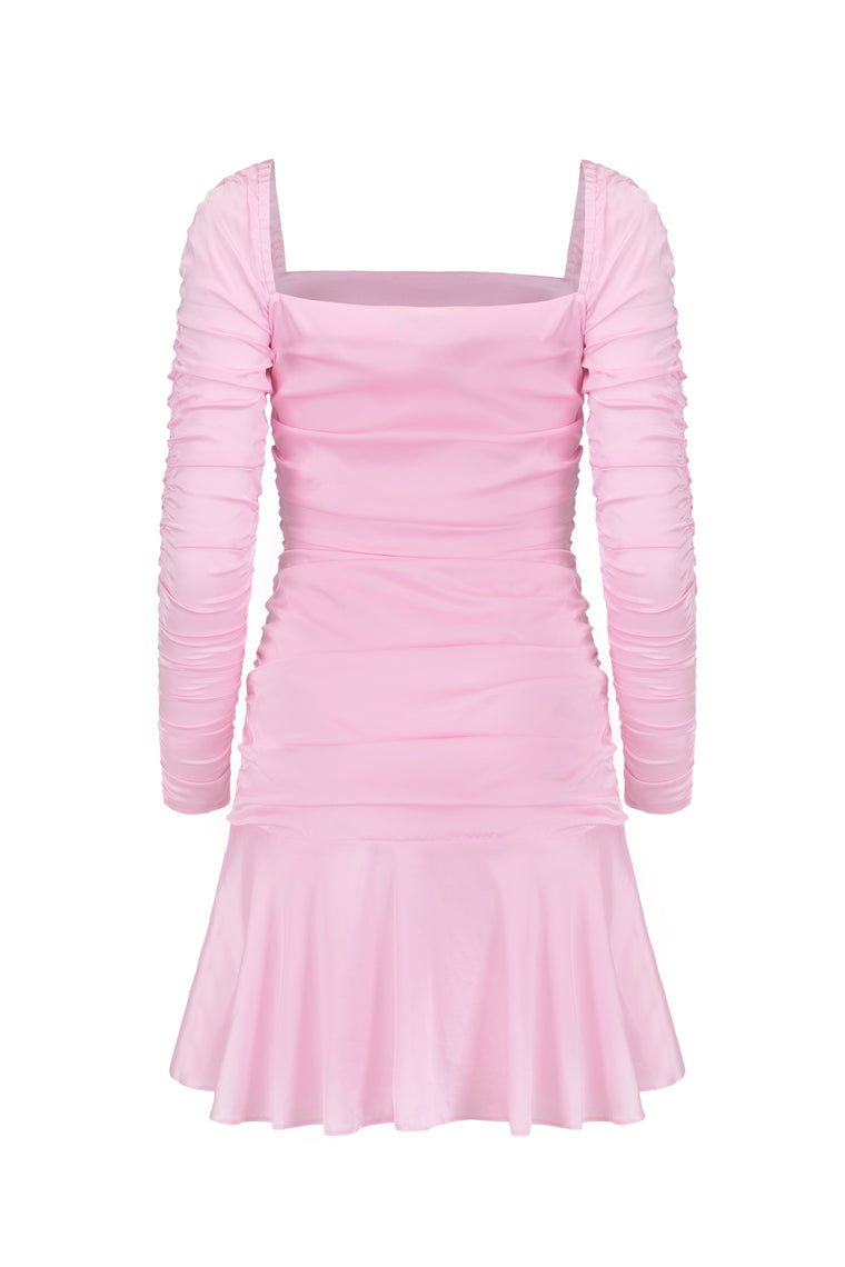 Ruched mini dress in Blush Pink