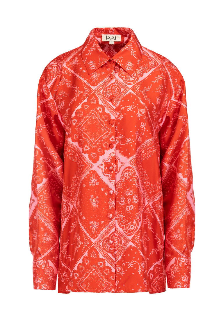 Silk oversized shirt in Lovestruck Print