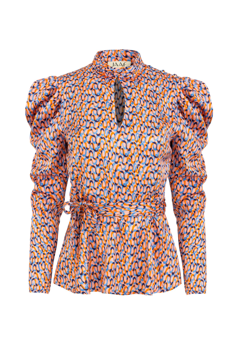 Turtleneck cutout blouse in Groovy Print