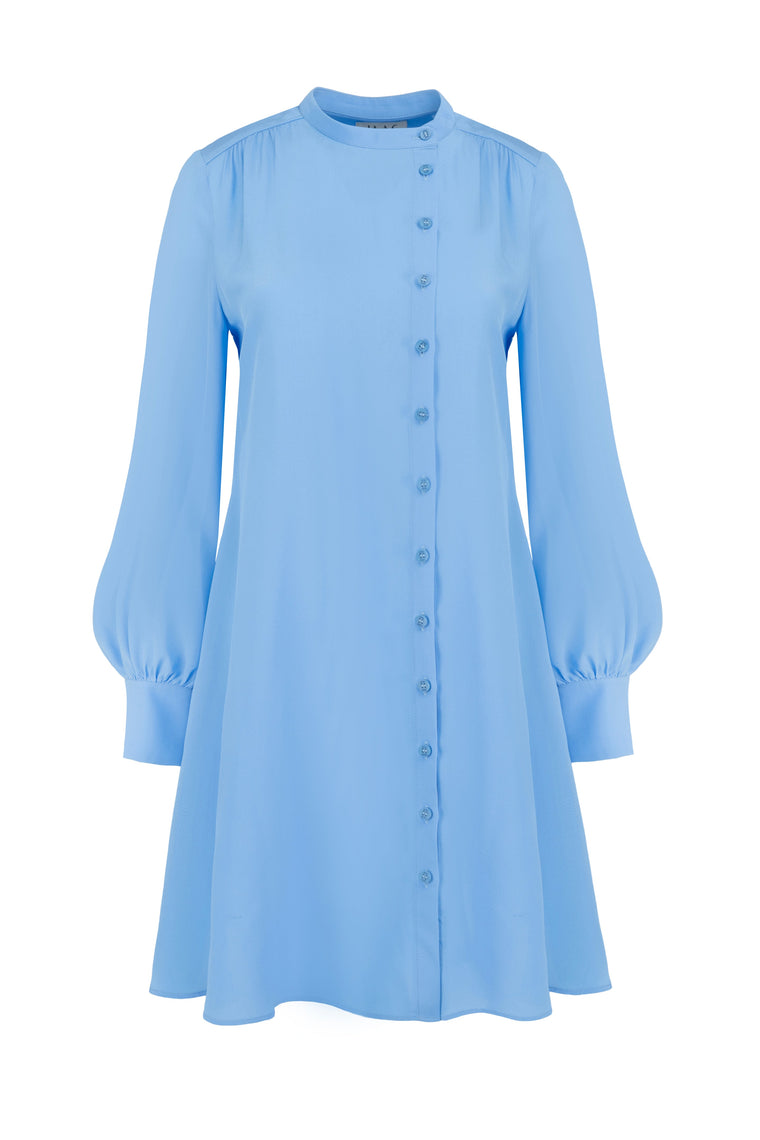 Asymmetric silk dress in Sky Blue